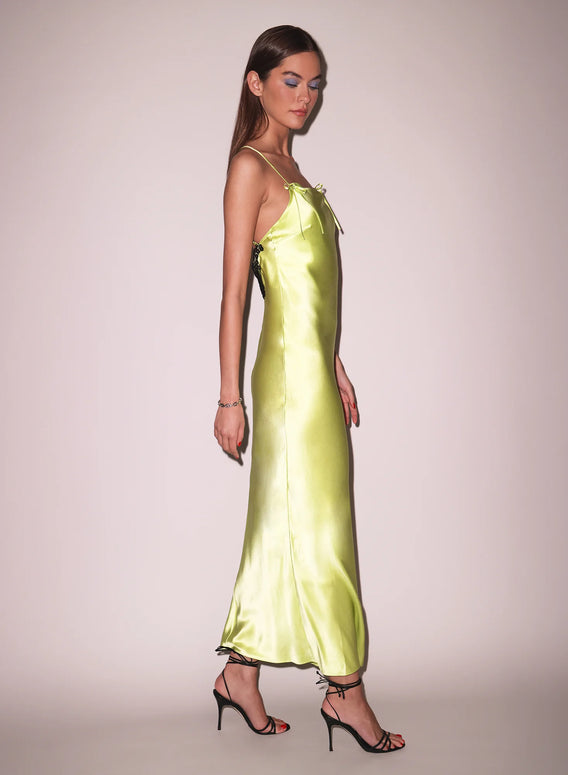 Fleur du Mal Open Back Maxi Slip Dress Lime