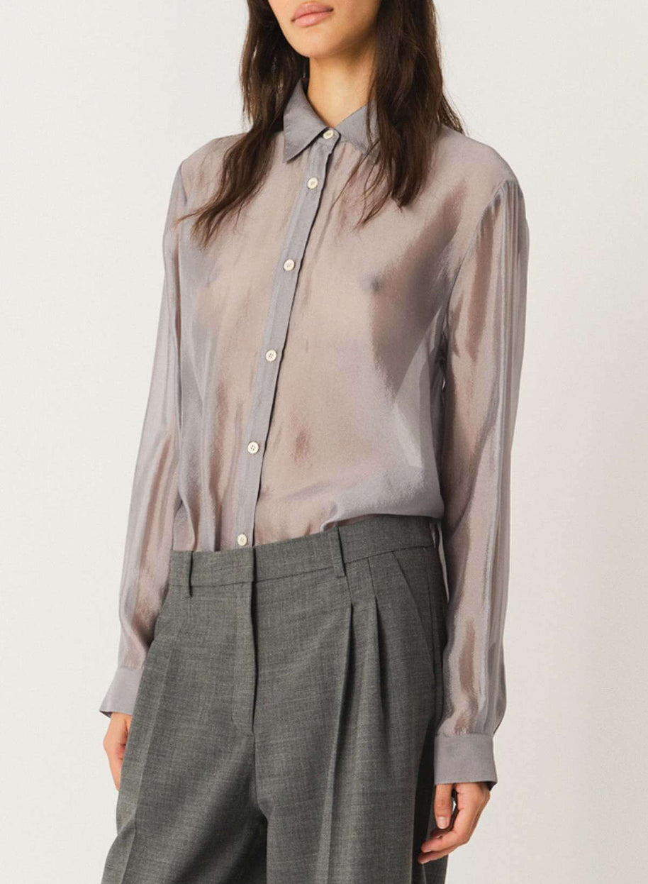 Gilian Shirt The Garment Sheer Silver Button Down Shirt 