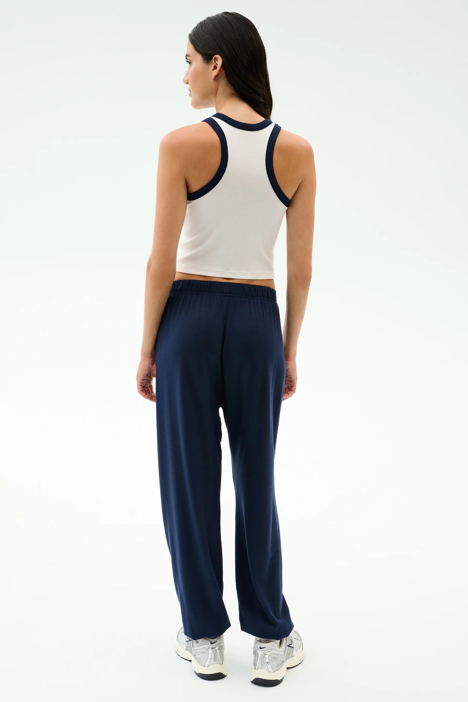 Kiki Rib Crop Tank | White & Indigo