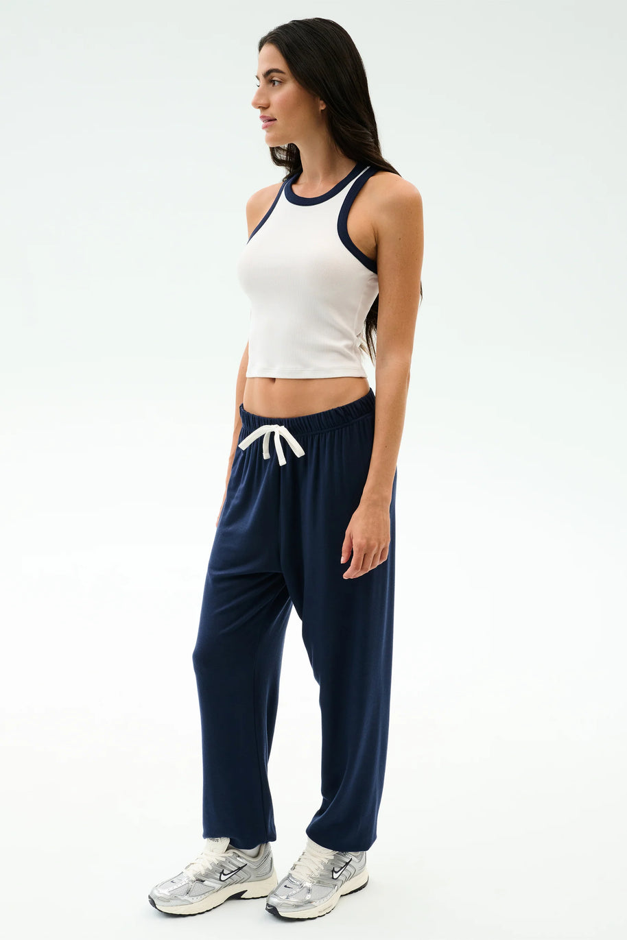 Kiki Rib Crop Tank | White & Indigo