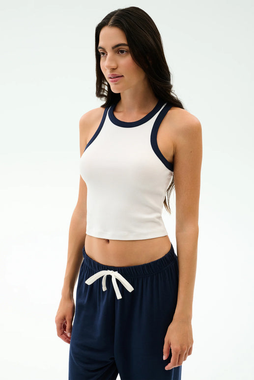 Kiki Rib Crop Tank | White & Indigo