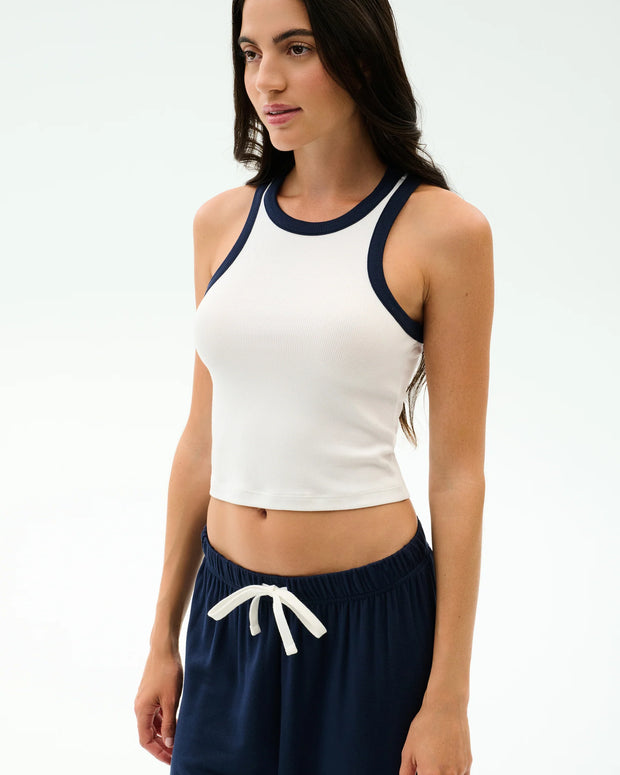 Kiki Rib Crop Tank | White & Indigo