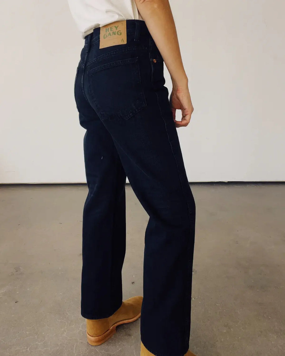 Hey Gang High Rise Straight Jeans in Washed Black