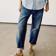 Hey Gang Loose Crop Jeans in Richman Wash Destroy 