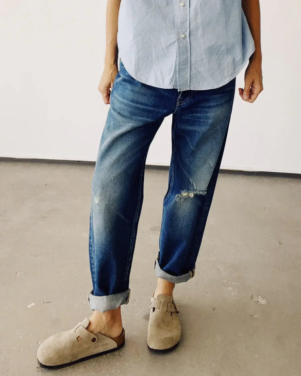 Hey Gang Loose Crop Jeans in Richman Wash Destroy 