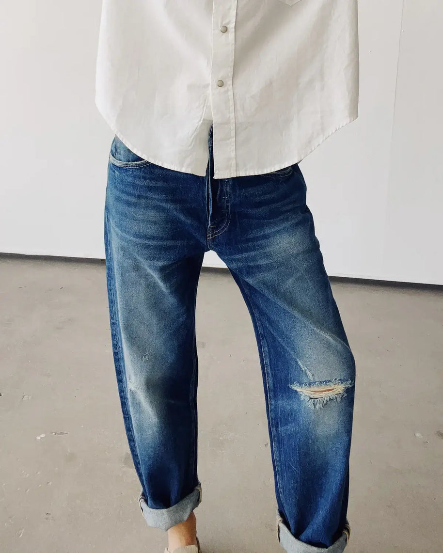 Hey Gang Loose Crop Jeans in Richman Wash Destroy 