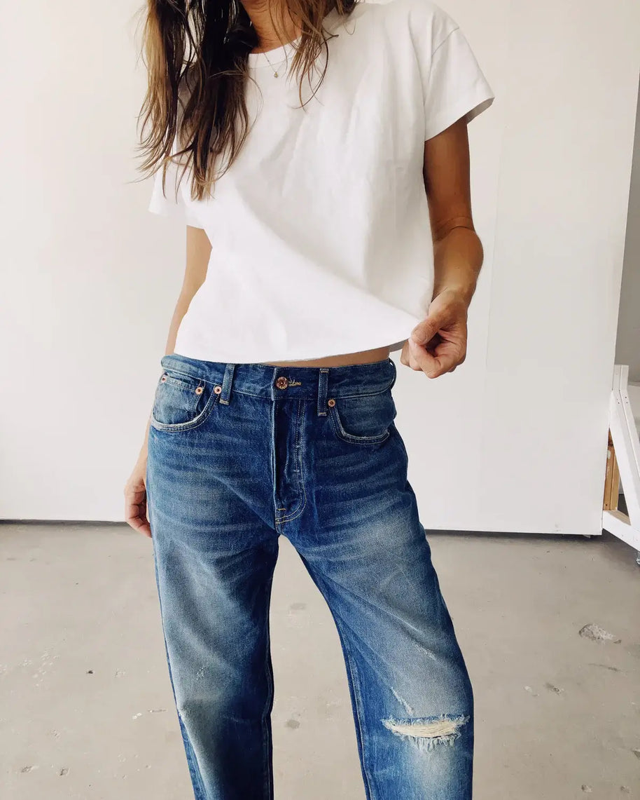 Hey Gang Loose Crop Jeans in Richman Wash Destroy 
