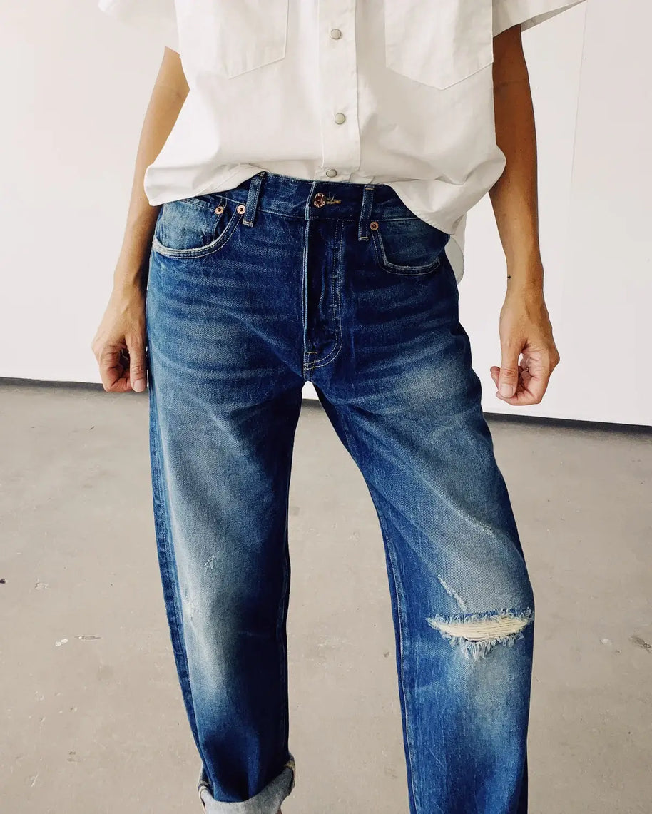 Hey Gang Loose Crop Jeans in Richman Wash Destroy 