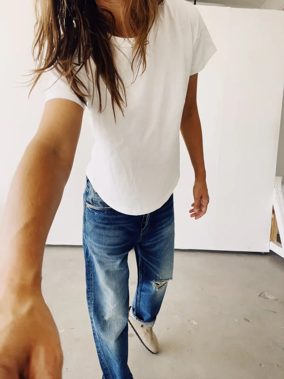 Hey Gang Loose Crop Jeans in Richman Wash Destroy 
