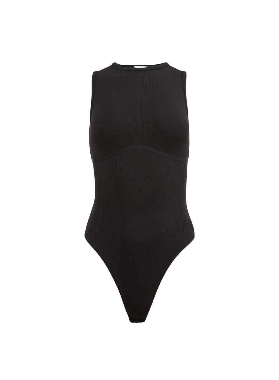 Fleur du Mal Hourglass Rib Bodysuit in Black