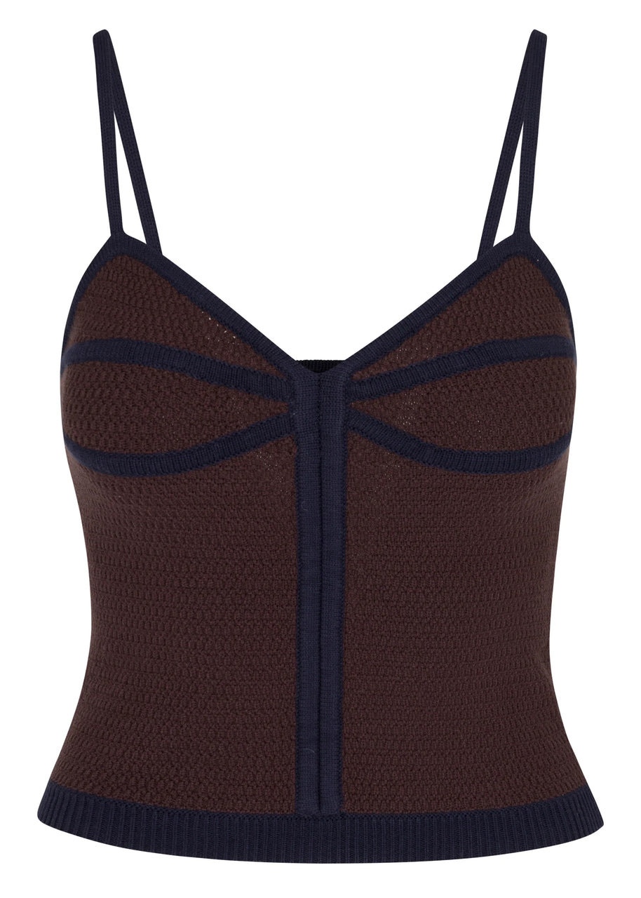osis romi tank in brown - knitted brown and black tank - going out top - skirt and tank set