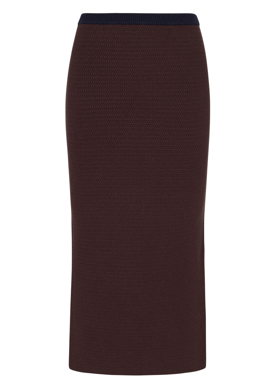 osis bryn skirt in brown - knitted brown midi skirt 