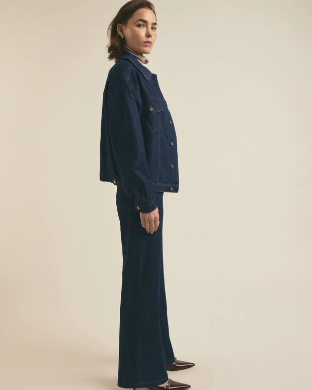 jordie super high rise wide leg favorite daughter in color pepper - dark wash high rise jeans