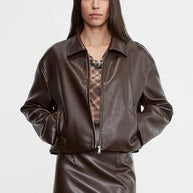 Leather Minimal Jacket | Dark Brown