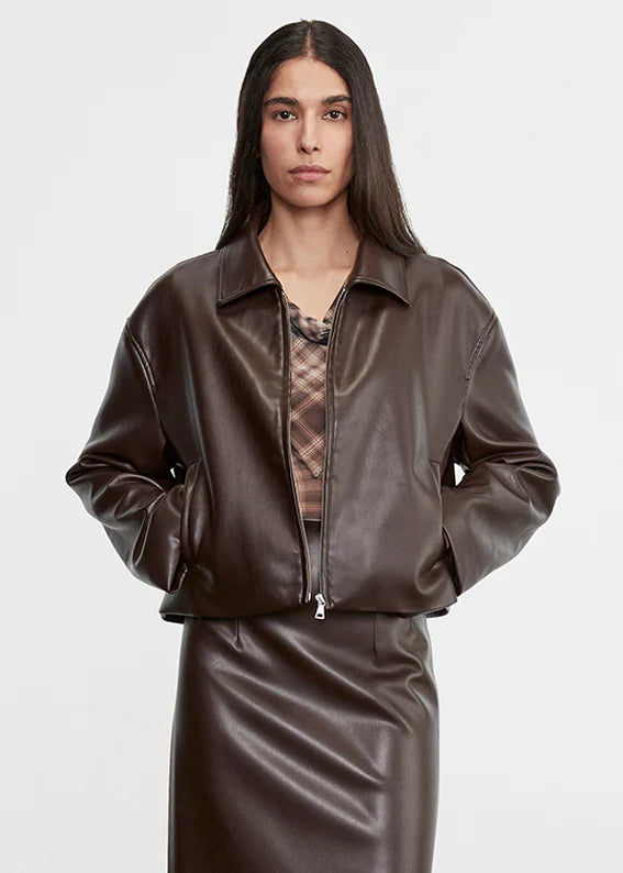 Leather Minimal Jacket | Dark Brown