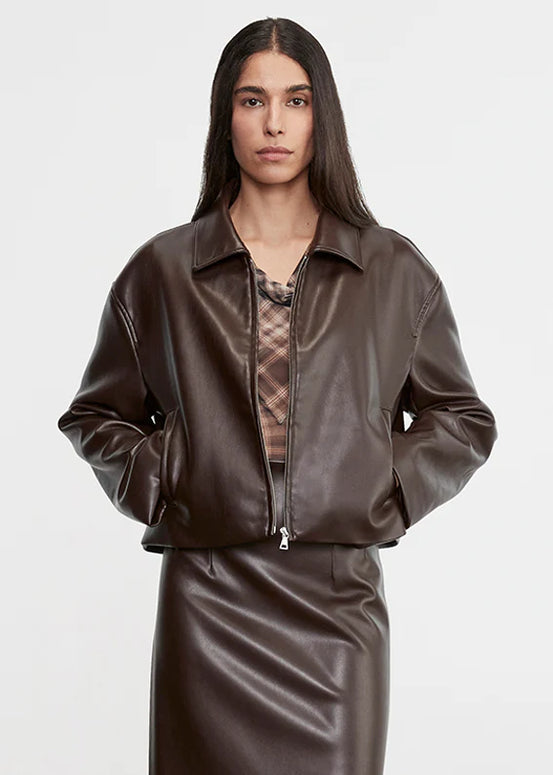 Leather Minimal Jacket | Dark Brown