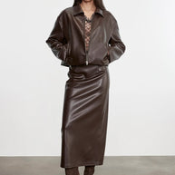 Leather Minimal Jacket | Dark Brown