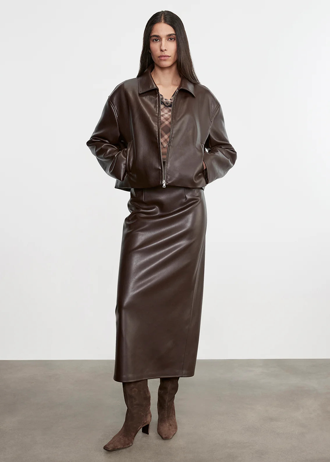 Leather Minimal Jacket | Dark Brown