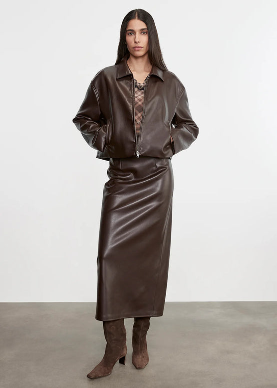 Leather Minimal Jacket | Dark Brown