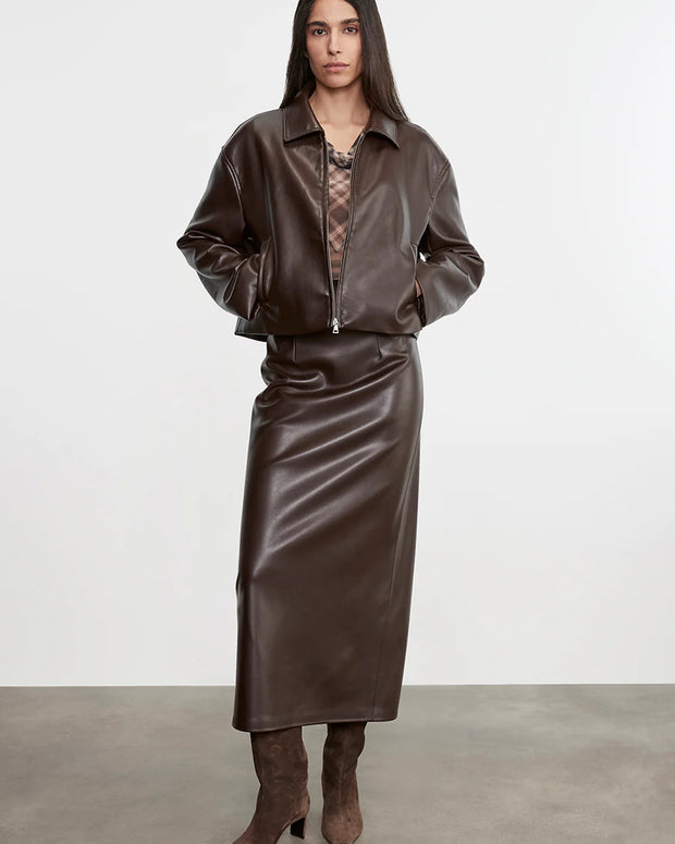 Leather Minimal Jacket | Dark Brown