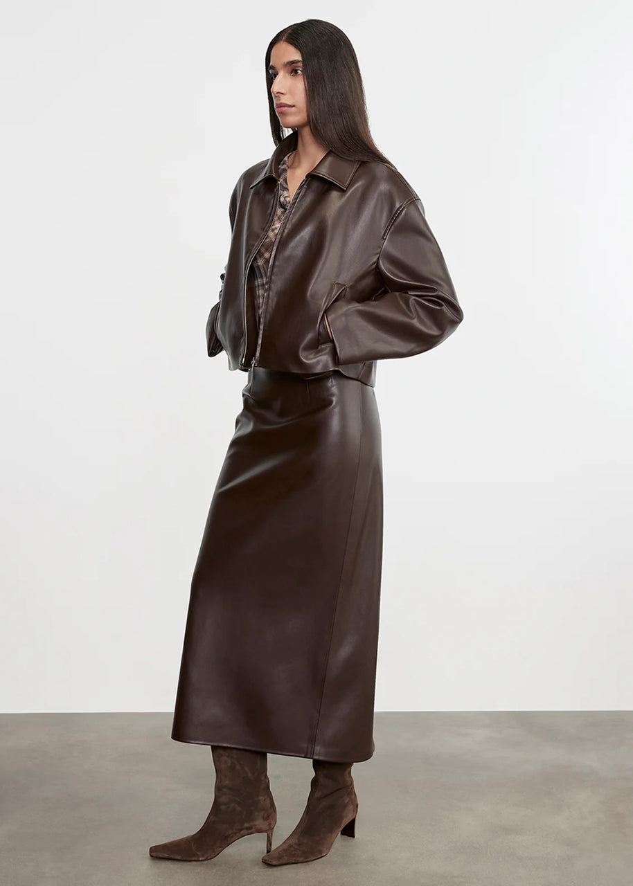 Leather Minimal Jacket | Dark Brown