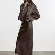 Leather Minimal Jacket | Dark Brown