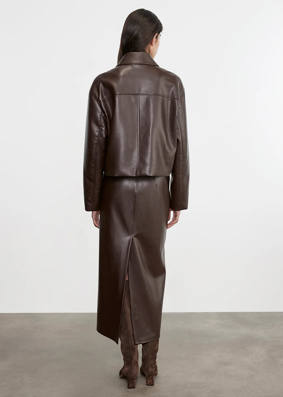 Leather Minimal Jacket | Dark Brown