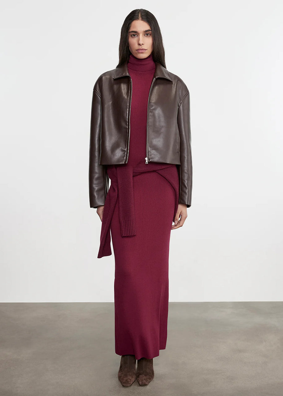 Leather Minimal Jacket | Dark Brown