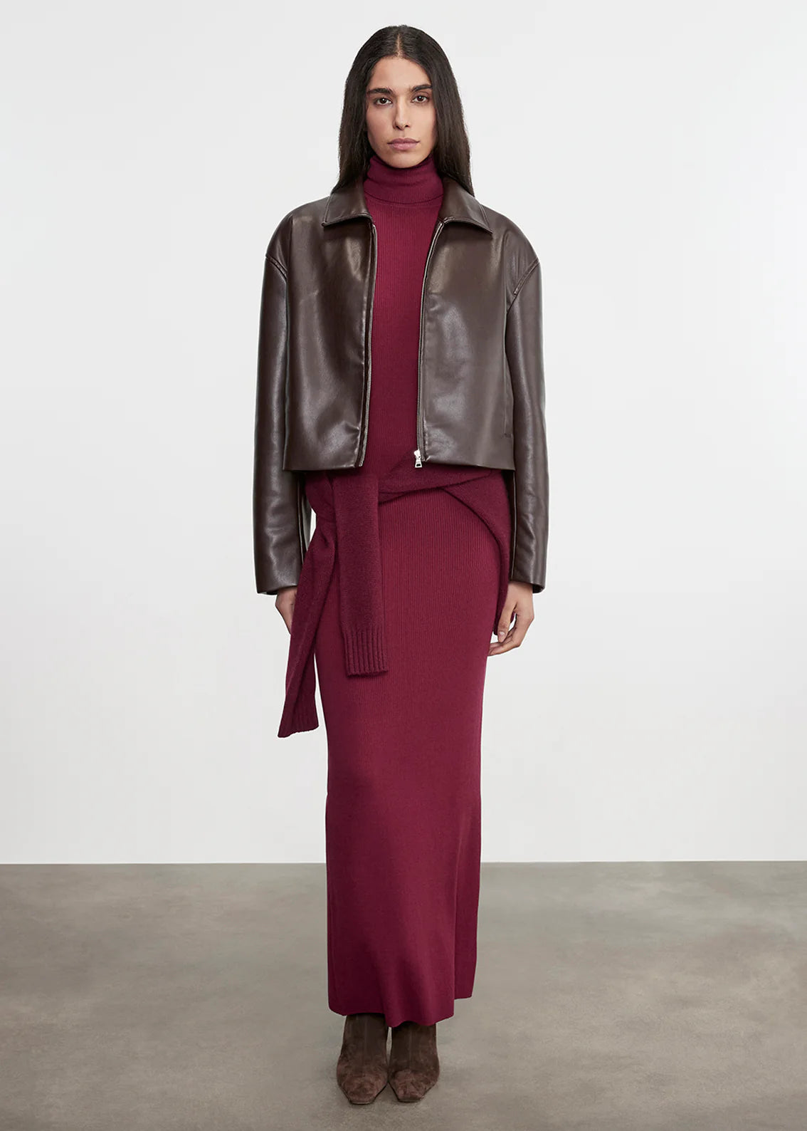 Leather Minimal Jacket | Dark Brown