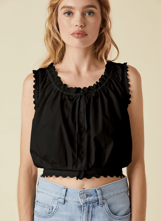 Le Jean Eyelet Cami Black