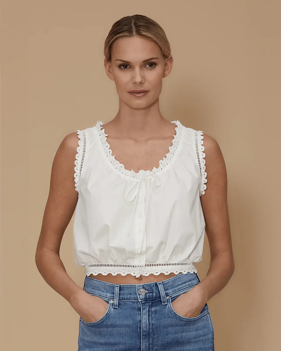 Le Jean Eyelet Cami in White