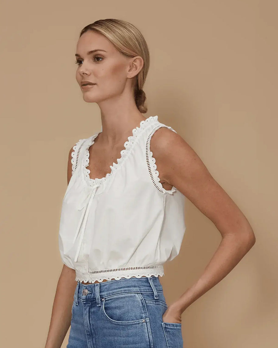Le Jean Eyelet Cami in White