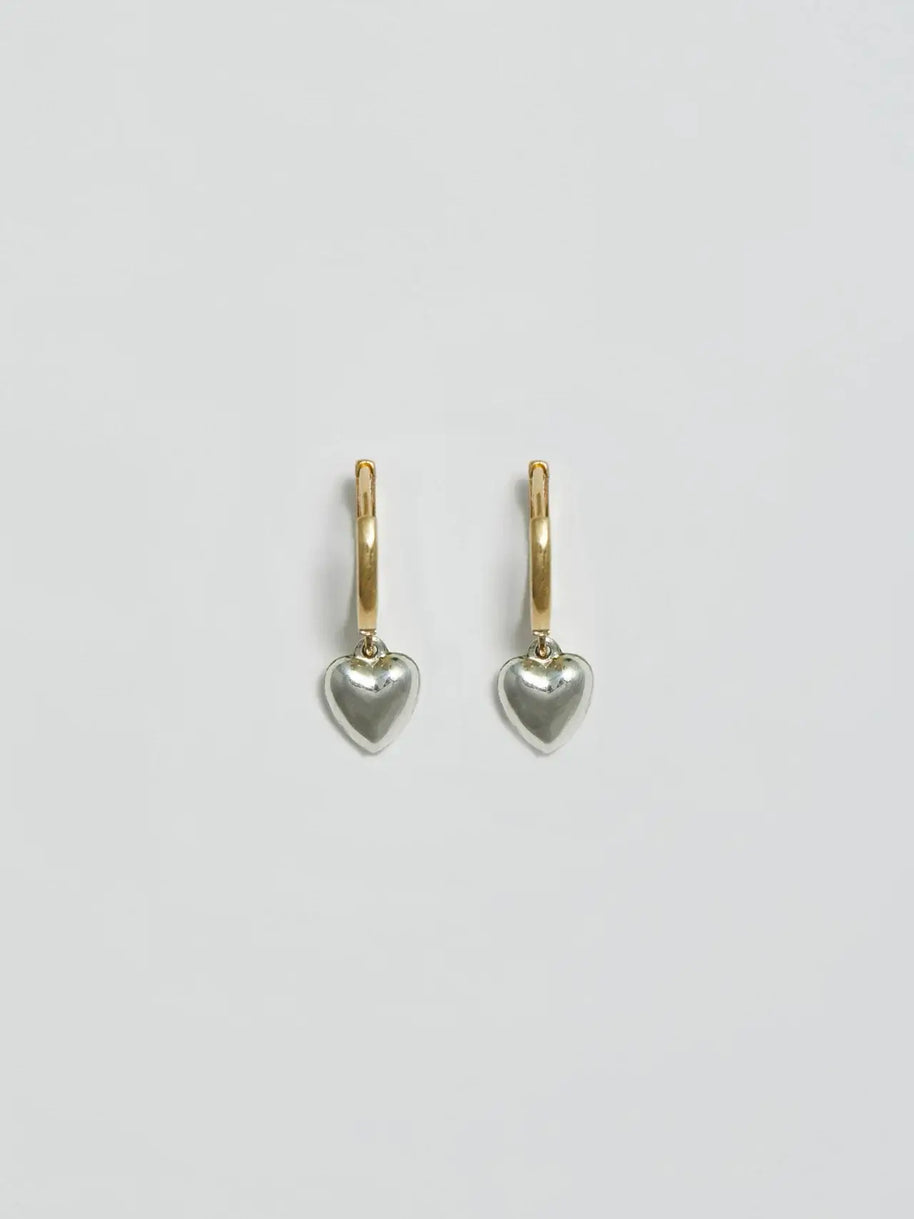 Loren Stewart Gordita Heart Huggies Puff Heart Gold and Silver Earrings