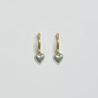 Loren Stewart Gordita Heart Huggies Puff Heart Gold and Silver Earrings