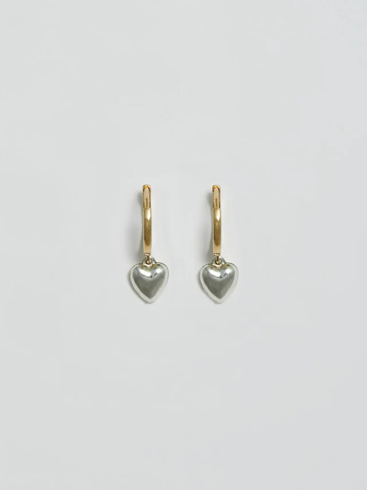 Loren Stewart Gordita Heart Huggies Puff Heart Gold and Silver Earrings