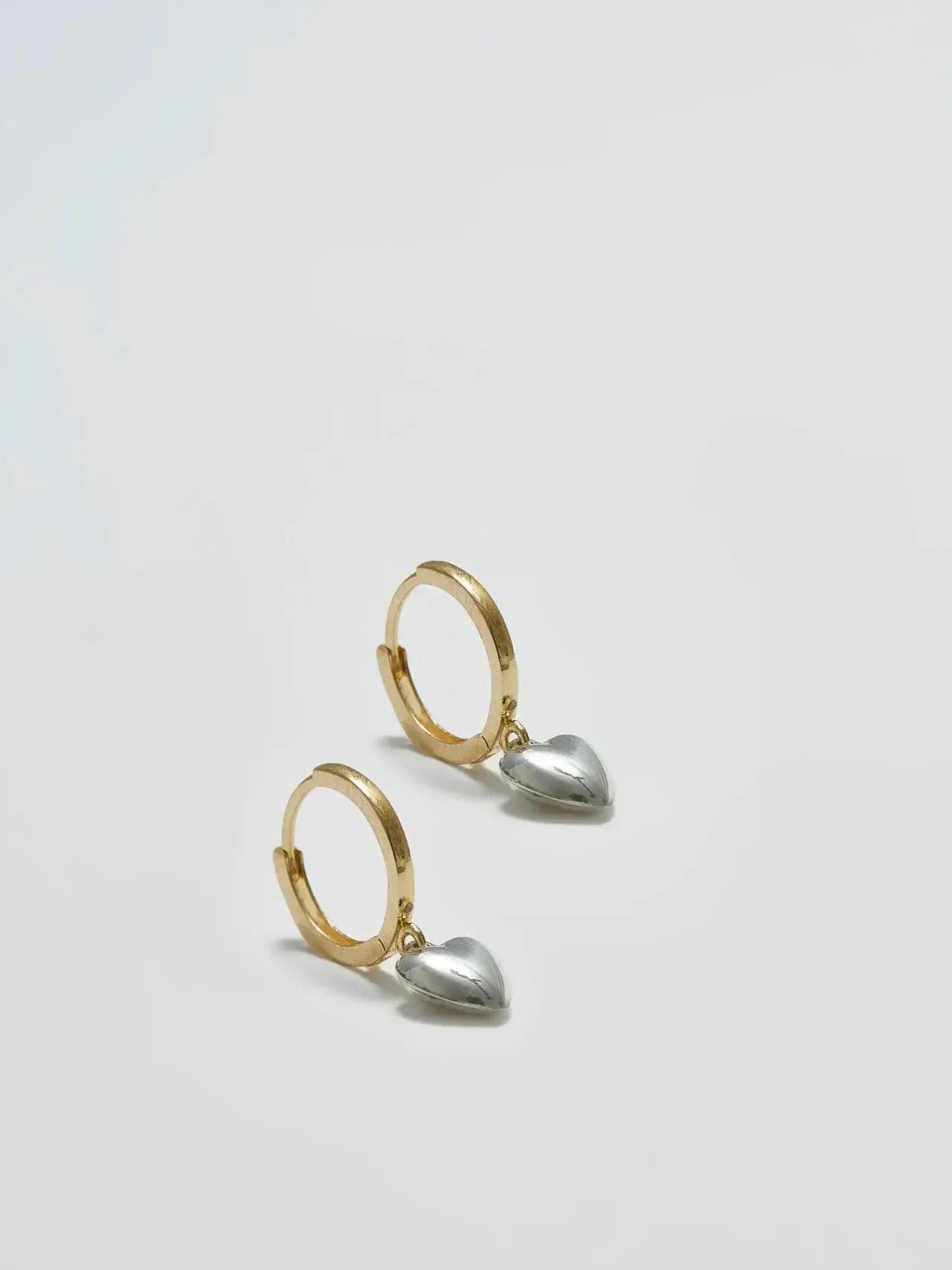 Loren Stewart Gordita Heart Huggies Puff Heart Gold and Silver Earrings