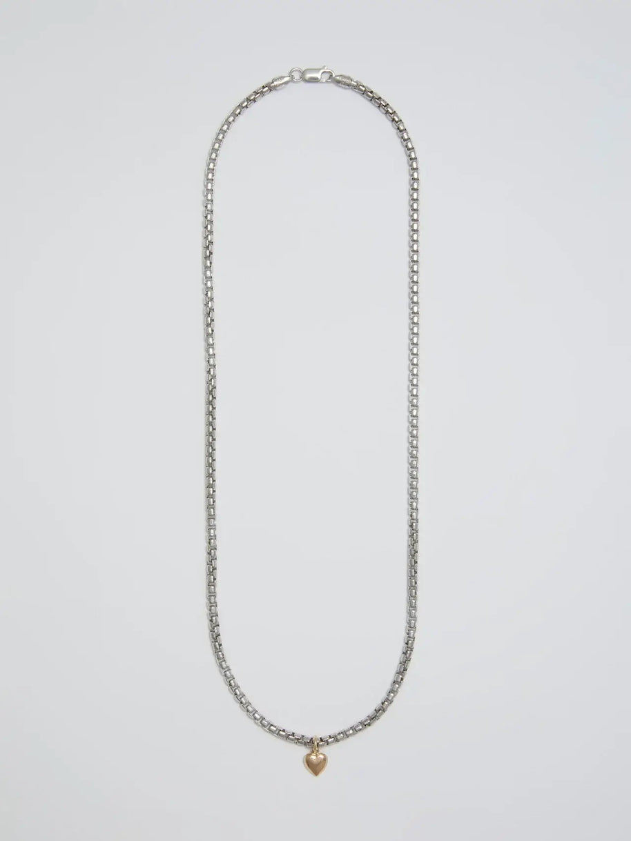 Loren Stewart Gordita Necklace Puff Heart Charm Gold Necklace Silver Chain