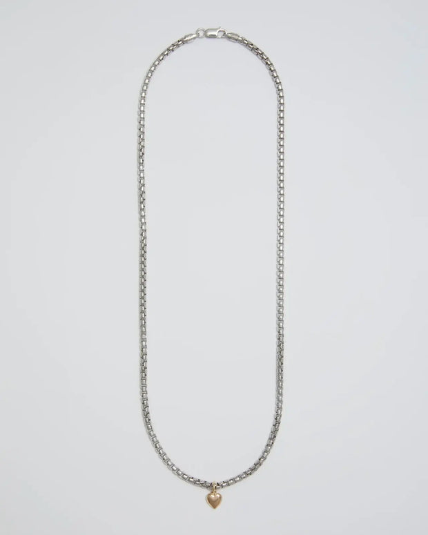Loren Stewart Gordita Necklace Puff Heart Charm Gold Necklace Silver Chain
