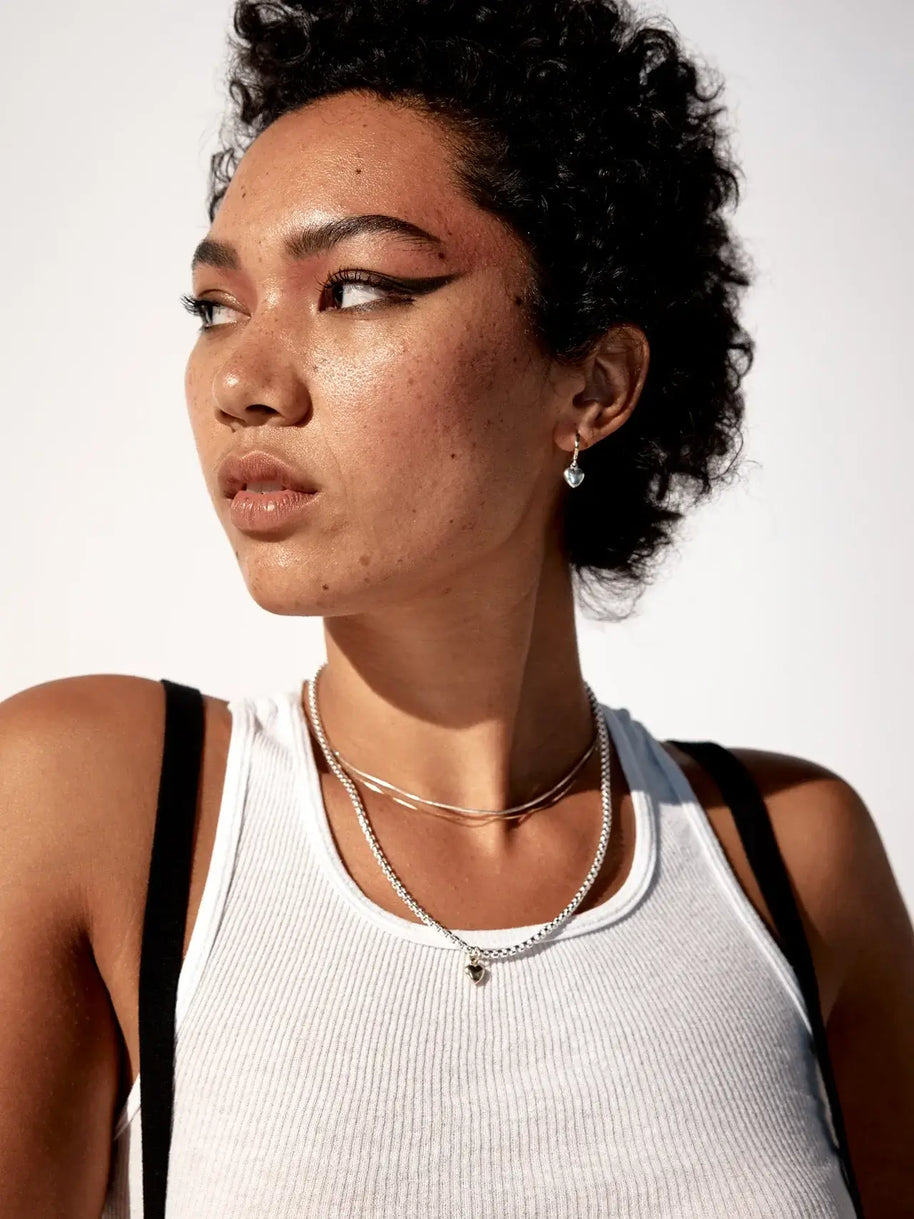 Loren Stewart Gordita Necklace Puff Heart Charm Gold Necklace Silver Chain