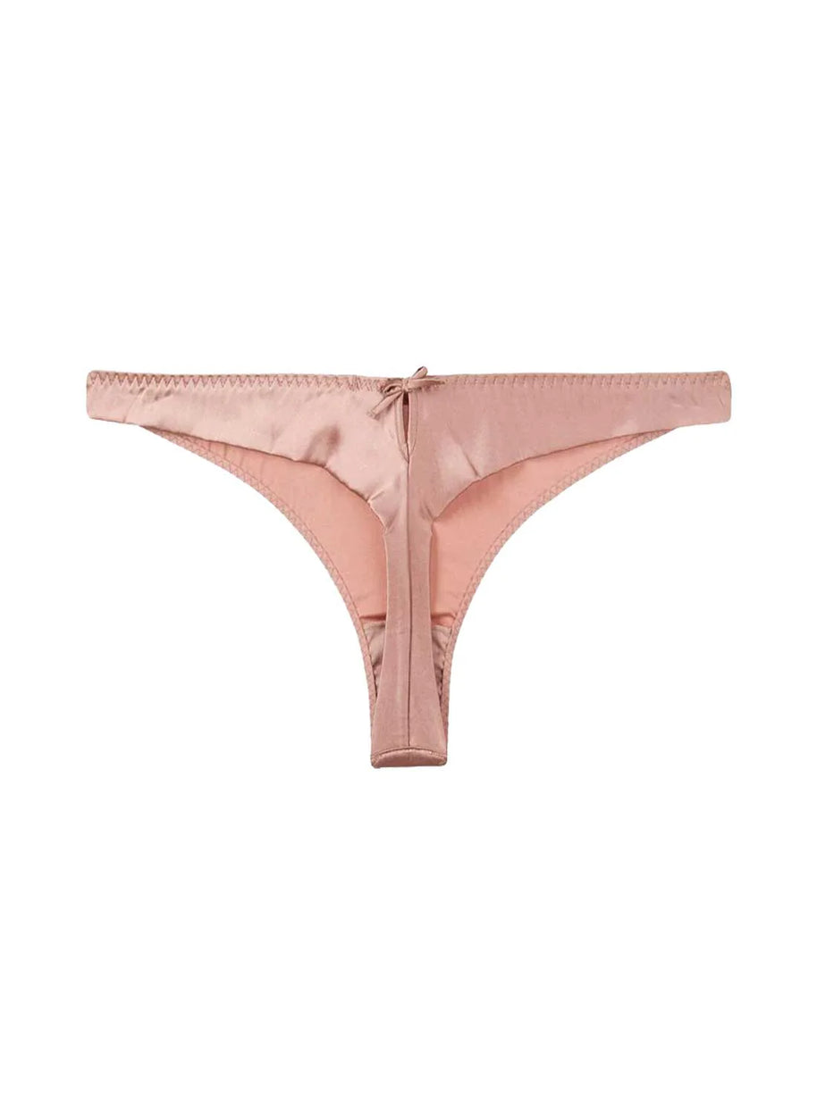 Fleur du Mal luxe thong in tan. Silk thong set. 