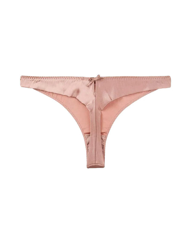 Fleur du Mal luxe thong in tan. Silk thong set. 