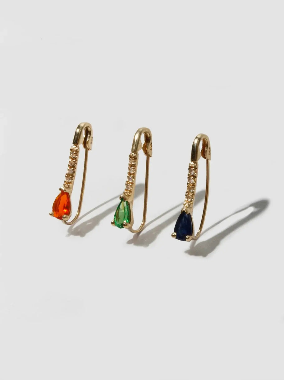 Loren Stewart Mini Gemstone Diamond Safety Pin Earring With Sapphire 