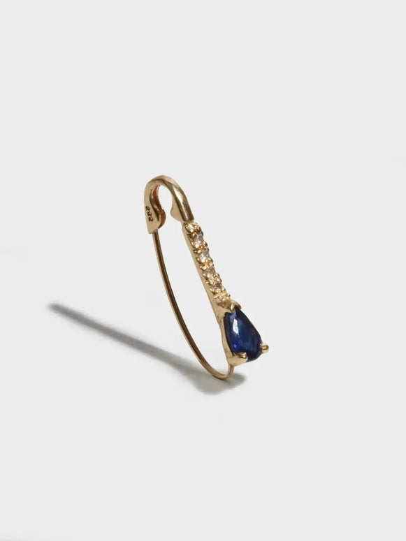 Loren Stewart Mini Gemstone Diamond Safety Pin Earring With Sapphire 