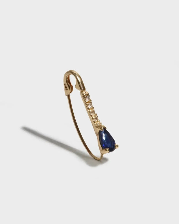 Loren Stewart Mini Gemstone Diamond Safety Pin Earring With Sapphire 