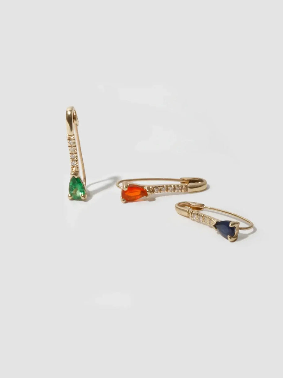 Loren Stewart Mini Gemstone Diamond Safety Pin Earring With Sapphire 
