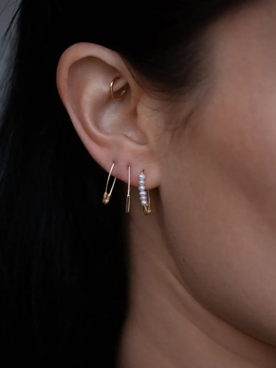 Loren Stewart Mini Friendship Safety Pin Earrings Pearls 