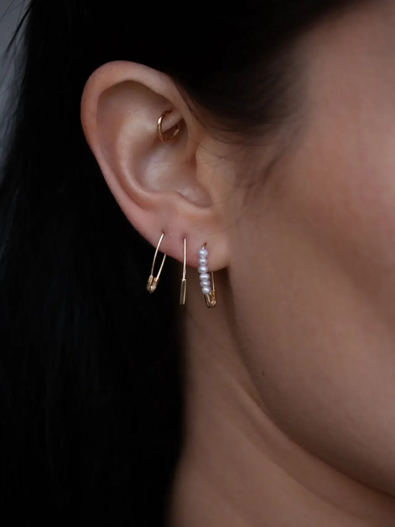 Loren Stewart Mini Friendship Safety Pin Earrings Pearls 