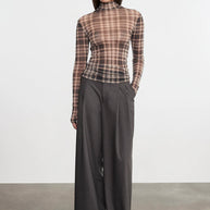 Plaid Mesh L/S Turtleneck
