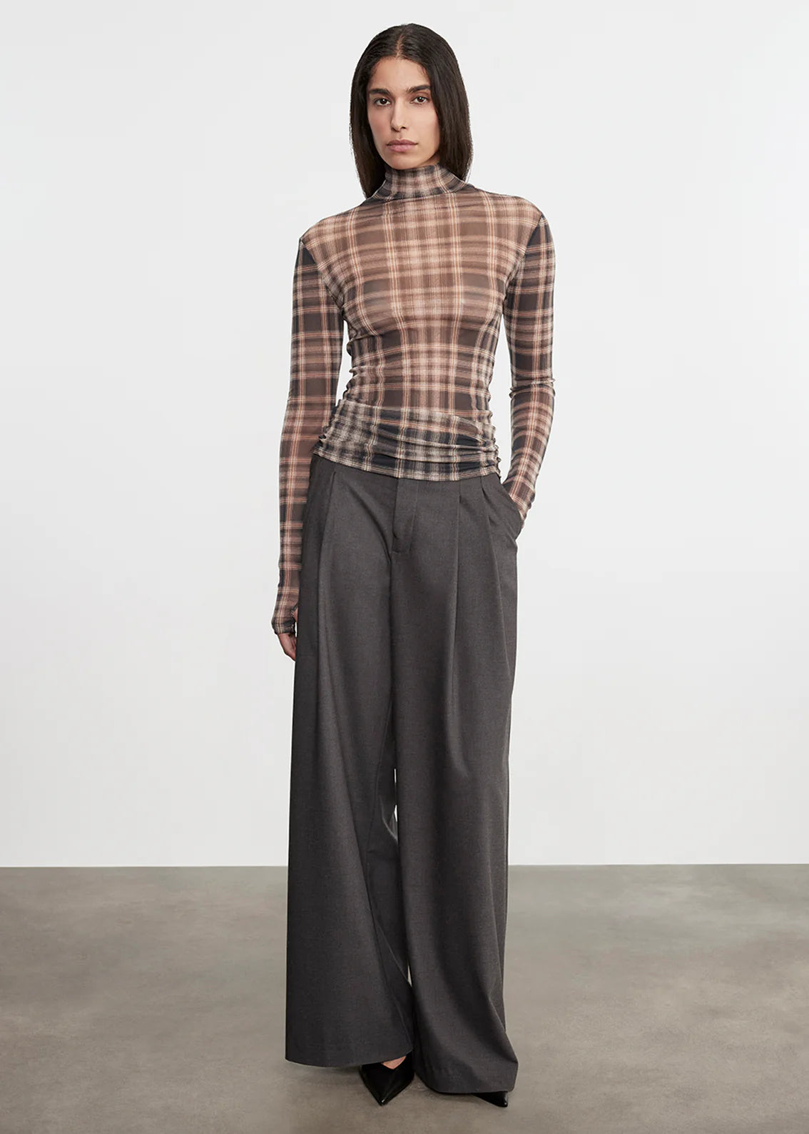 Plaid Mesh L/S Turtleneck