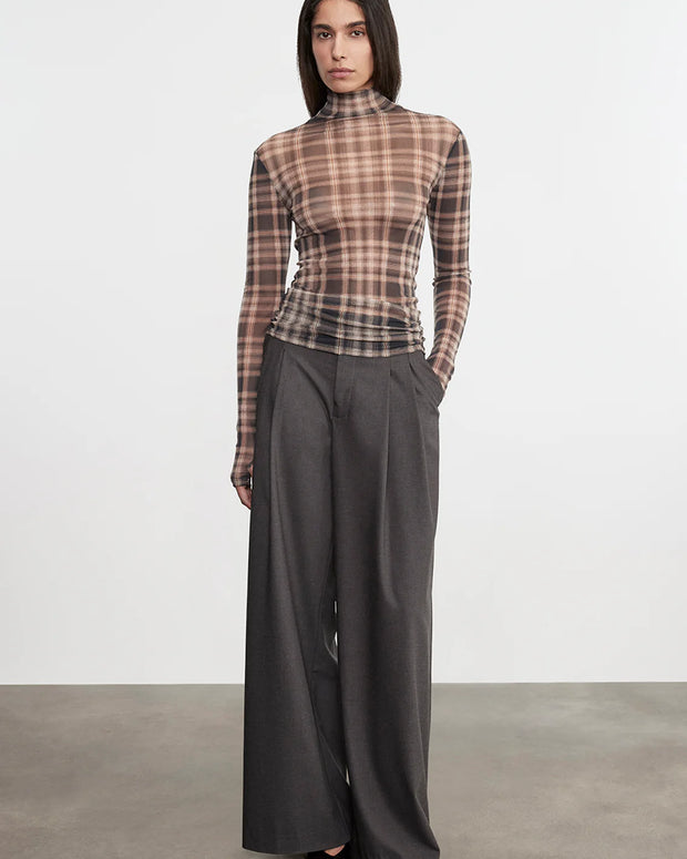 Plaid Mesh L/S Turtleneck